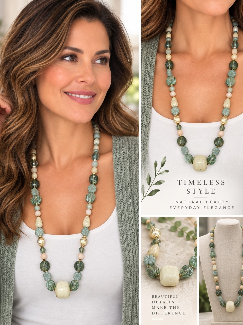 Timeless Green Beaded Necklace - Natural Stone Accent